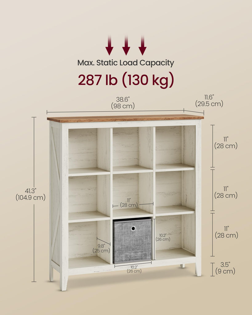 Farmhouse Bookshelf, 9-Cube Storage Organizer with Legs