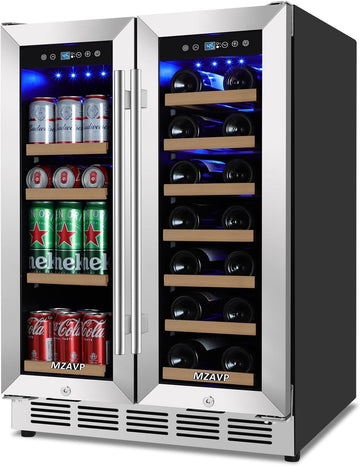 24 Inch Wine and Beverage Refrigerator, Dual Zone Beverage Cooler with Glass Doo