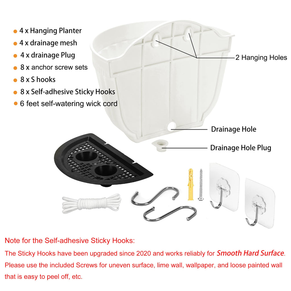 4 Pack White Wall Planter Pots Vertical Living Wall Hanging Planters Wall Mounted Planter Holder with Drainage Hole