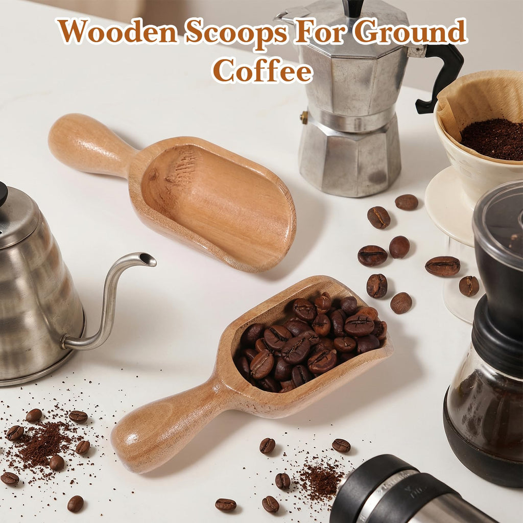 2 PCS Mini Wooden Scoops for Canisters & Jars, Acacia Wood Scoops