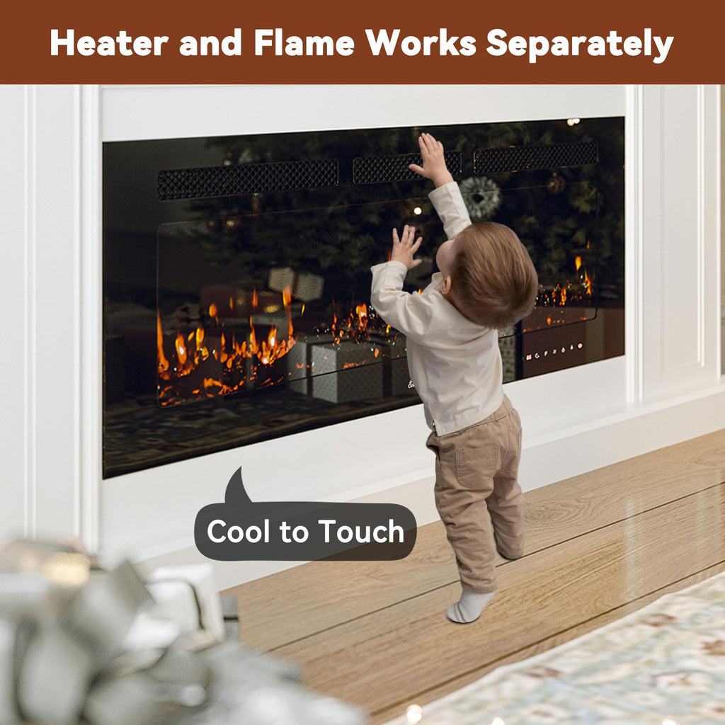 50 Inch Electric Fireplace Wall Mounted and Recessed LED Fireplace with Remote Control 8h Timer, 12 Flames, Touch