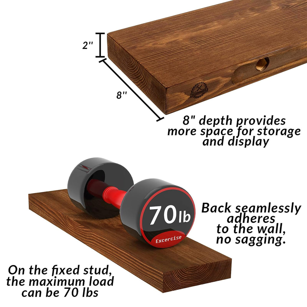 Floating Shelves 2 inch Thick for Wall Set of 2, 24 inch High-End Solid Wood, Rustic Floating Shelves Bedroom Kitchen