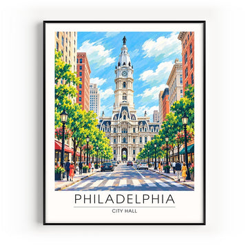 Philadelphia City Hall Travel Poster - Modern Watercolor Aesthetic Wall Decoration, Eclectic Trendy Boho Poster