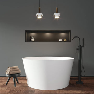 078 48" Round Luxury Stone Resin Solid Surface Freestanding Bathtub White Modern-Roud 48"