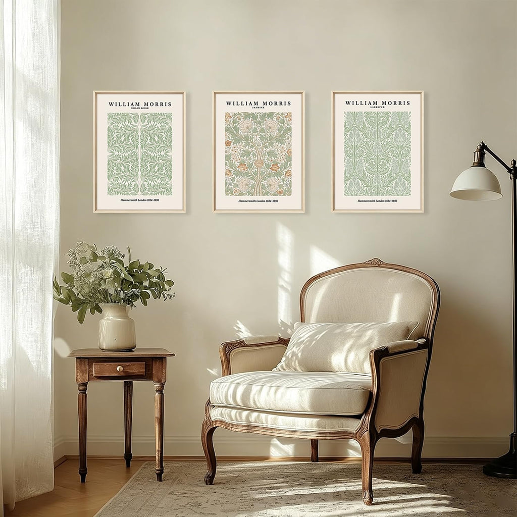 Vintage William Morris Framed Canvas Wall Art, Boho Rustic Botanical Wall Decor, Abstract Floral Art Painting, Neutral