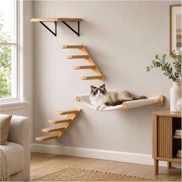 Cat Wall Hammock with Floating Hammock, 2 Four-Step Ladders & 1 Flat Shelf