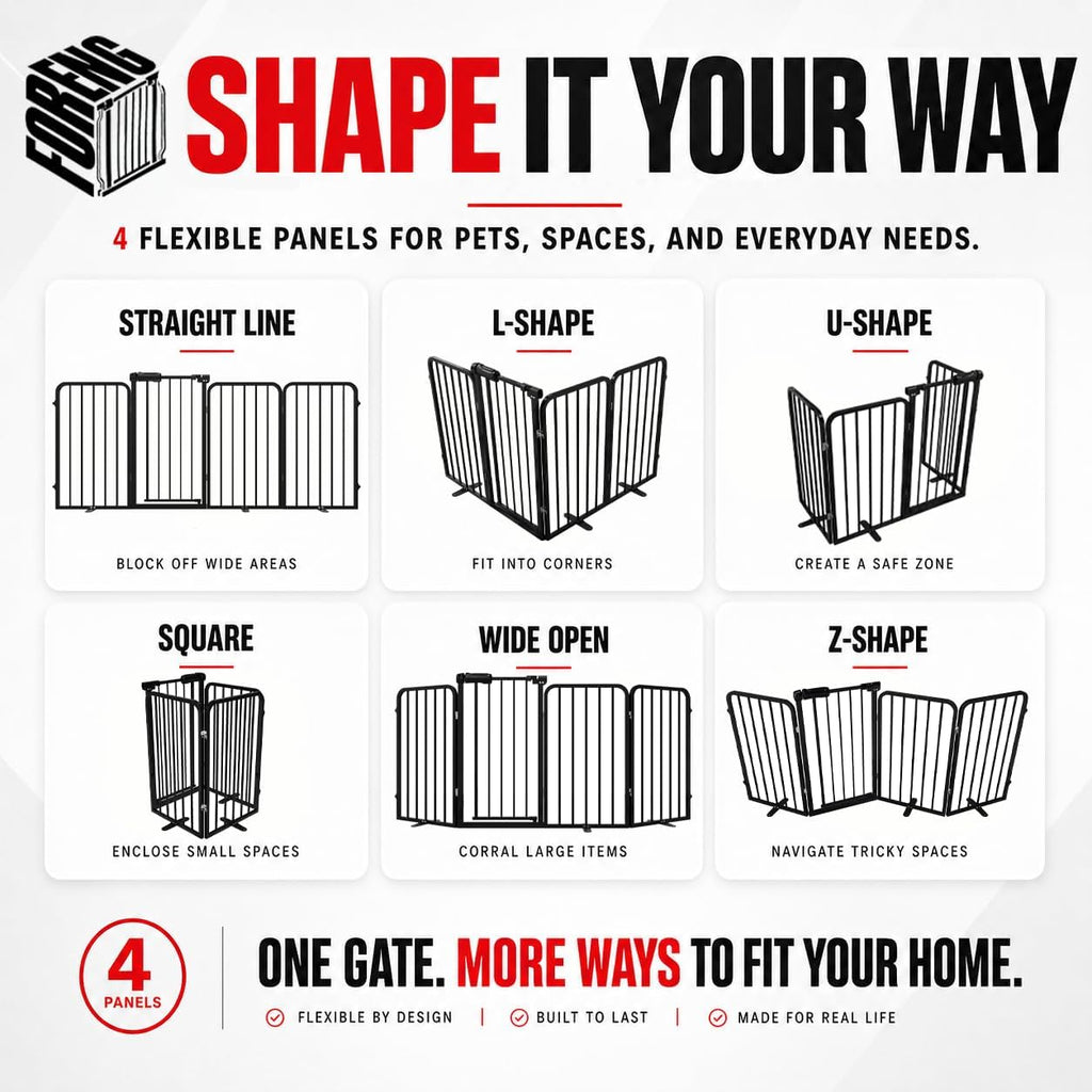 Freestanding Foldable Dog Gate with Door, 30" Tall, Up to 70" Wide