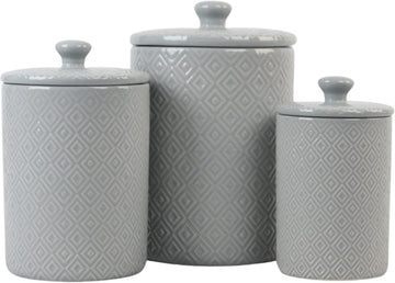 Embossed Diamond Ceramic Kitchen Canister Set, Gray - Set of 3