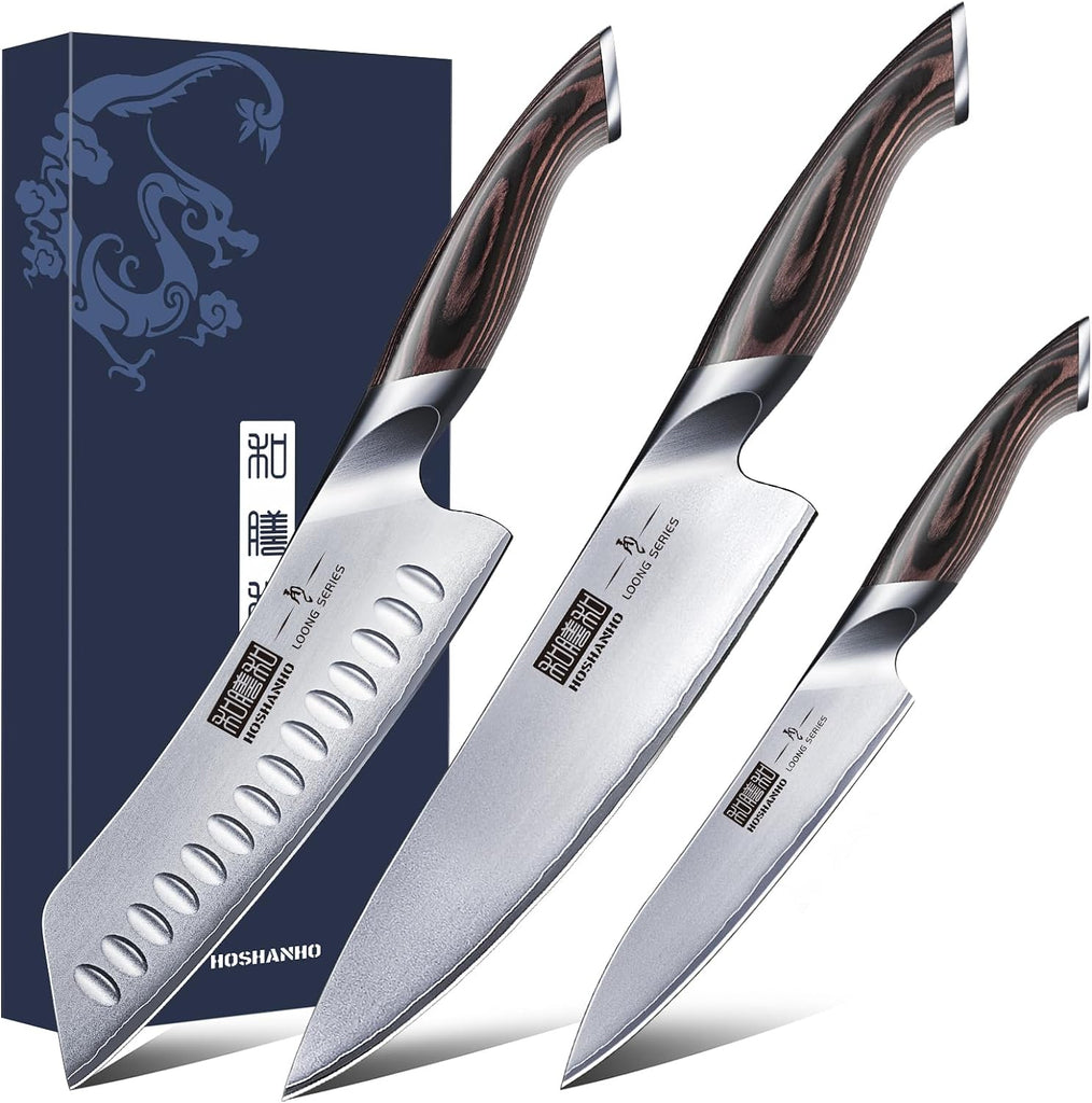 3 Pieces Knife Set, Professional Japanese Kitchen Knife Set | Ultra Sharp Japanese High Carbon Stainless Steel Chef