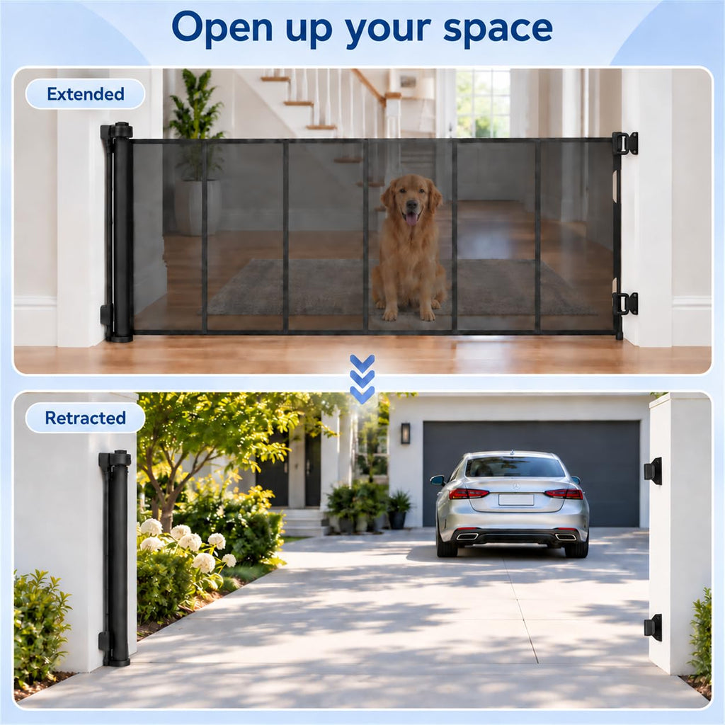 200" Extra Wide Retractable Baby Gate, 42" Tall Dog Gate for Stairs