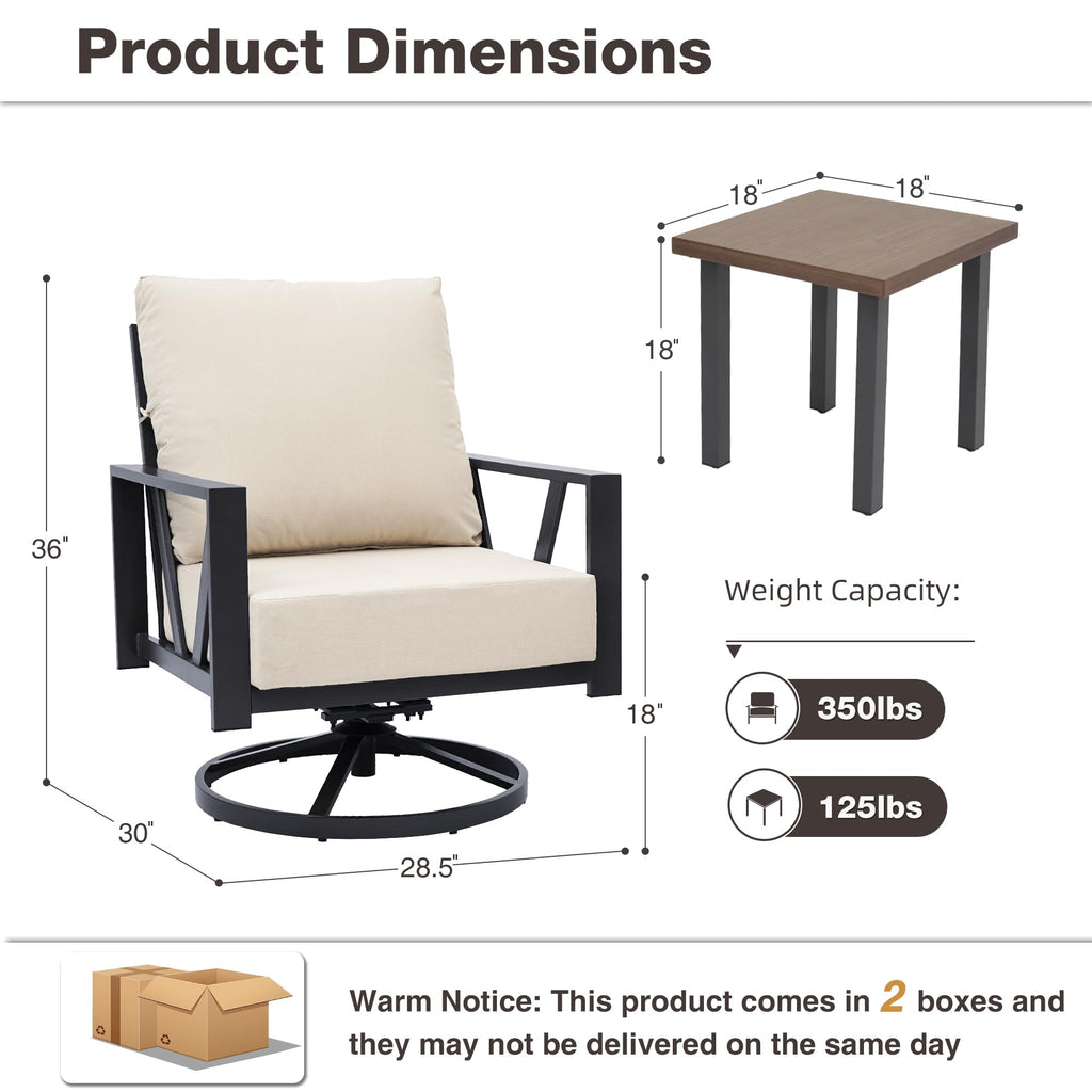 Patio Swivel Rocking Chairs Set of 2 with 6 Inch Cushion, Beige