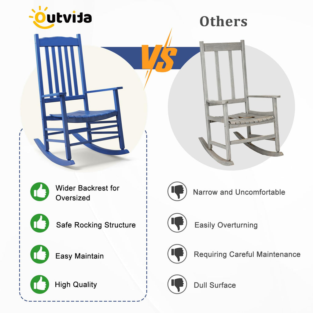 Outdoor Rocking Chair, Solid Wood High Back Rocker, All Weather Lounge Chair for Porch Patio Fire Pit Garden Backyard