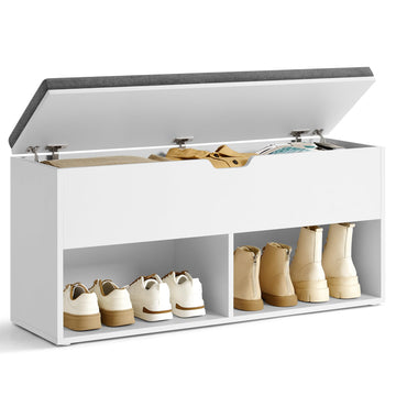 Shoe Storage Bench with Cushion, 2 Open and 1 Hidden Compartments