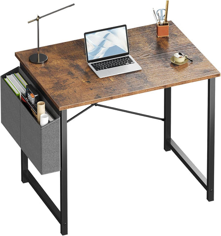 Computer Desk 31 Inch Home Office Desks for Small Spaces, Gaming Writing Study Work Table with Storage Bag, Rustic Brown