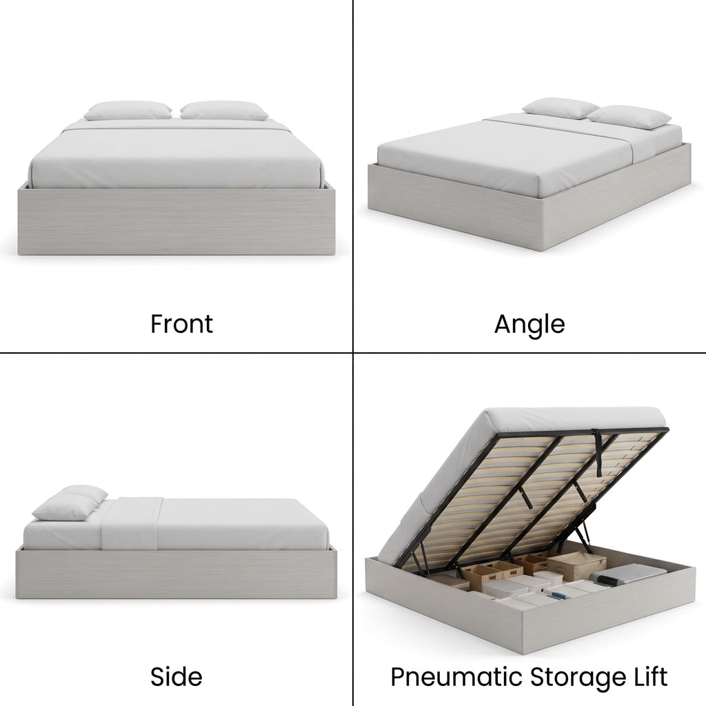 King Size Lift Up Storage Platform Bed Frame, Wood Bed Frame with Metal & Slats Support, Wooden Bed Frame Without