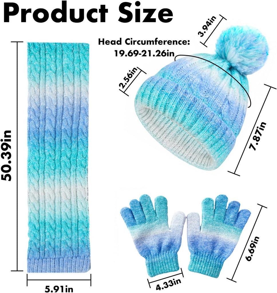 Kids Winter Beanie Hat Gloves Scarf Set, Girls Toddler Children Beanie Hats Gloves Knit Set Neck Warmer for Girls