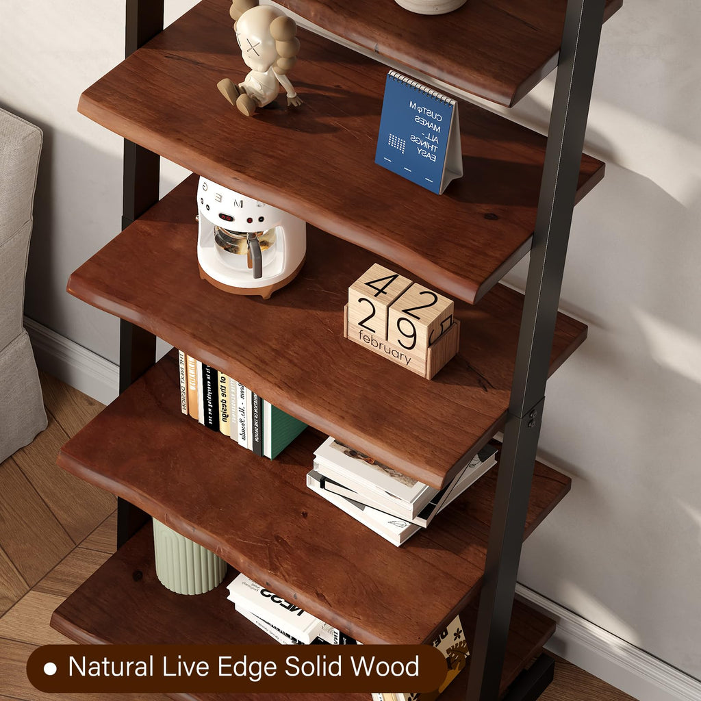 5-Tier Solid Wood Ladder Bookshelf with Natural Live Edge