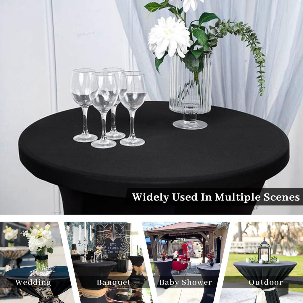 2 Pack Cocktail Tablecloth Bar Top Table Covers Round Black Spandex