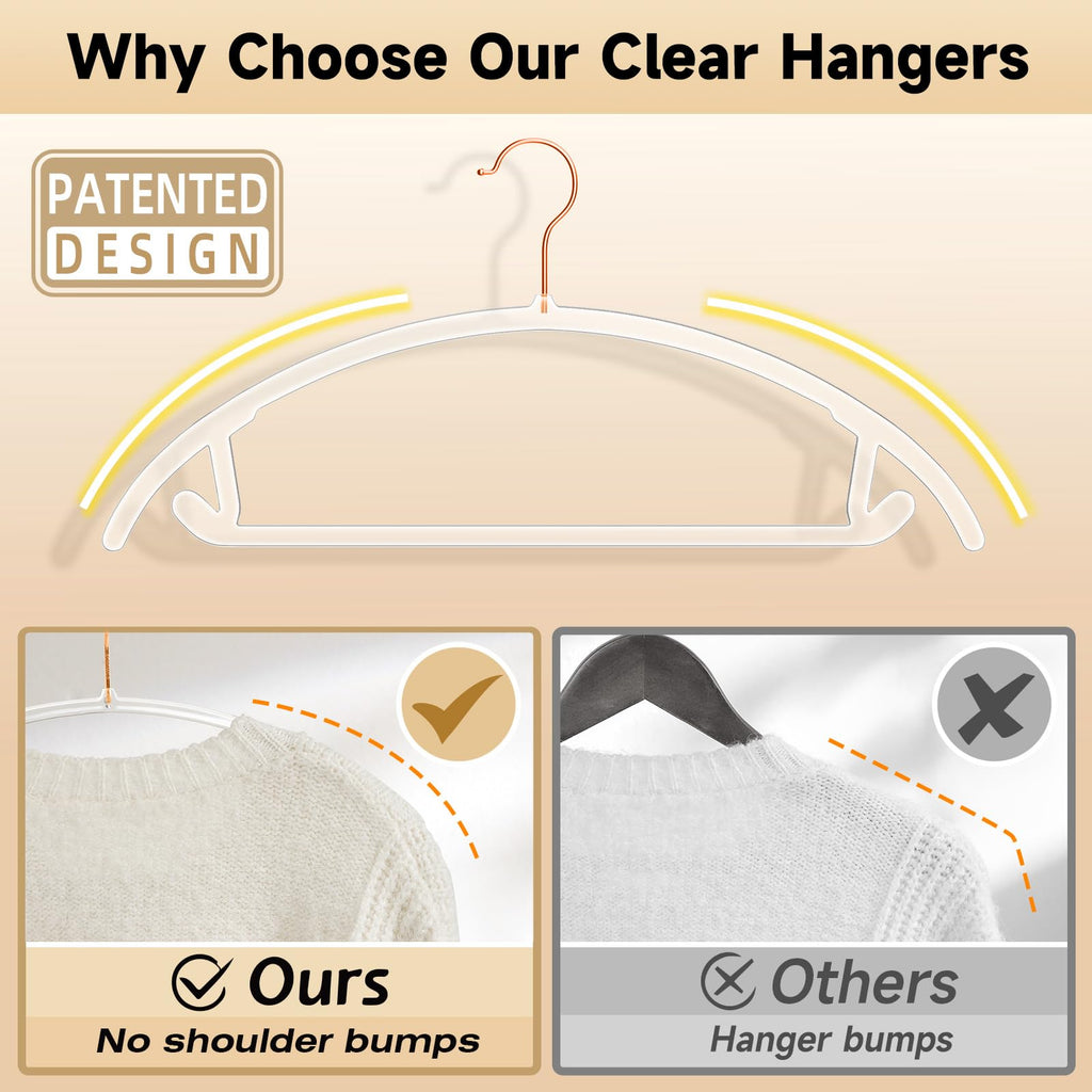 Clear Hangers 50 Pack, Patented Rounded Shoulder Acrylic Hangers
