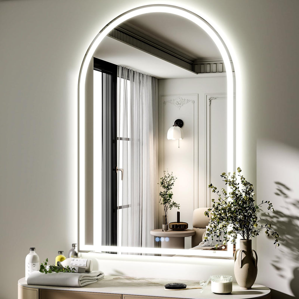 48x30 LED Arch Bathroom Mirror with Lights, Backlit + Front Lit