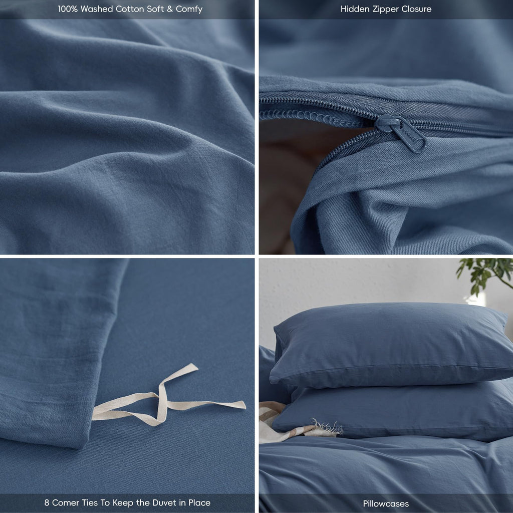 Upgraded Softer Duvet Cover Set 100% Washed Cotton Twill