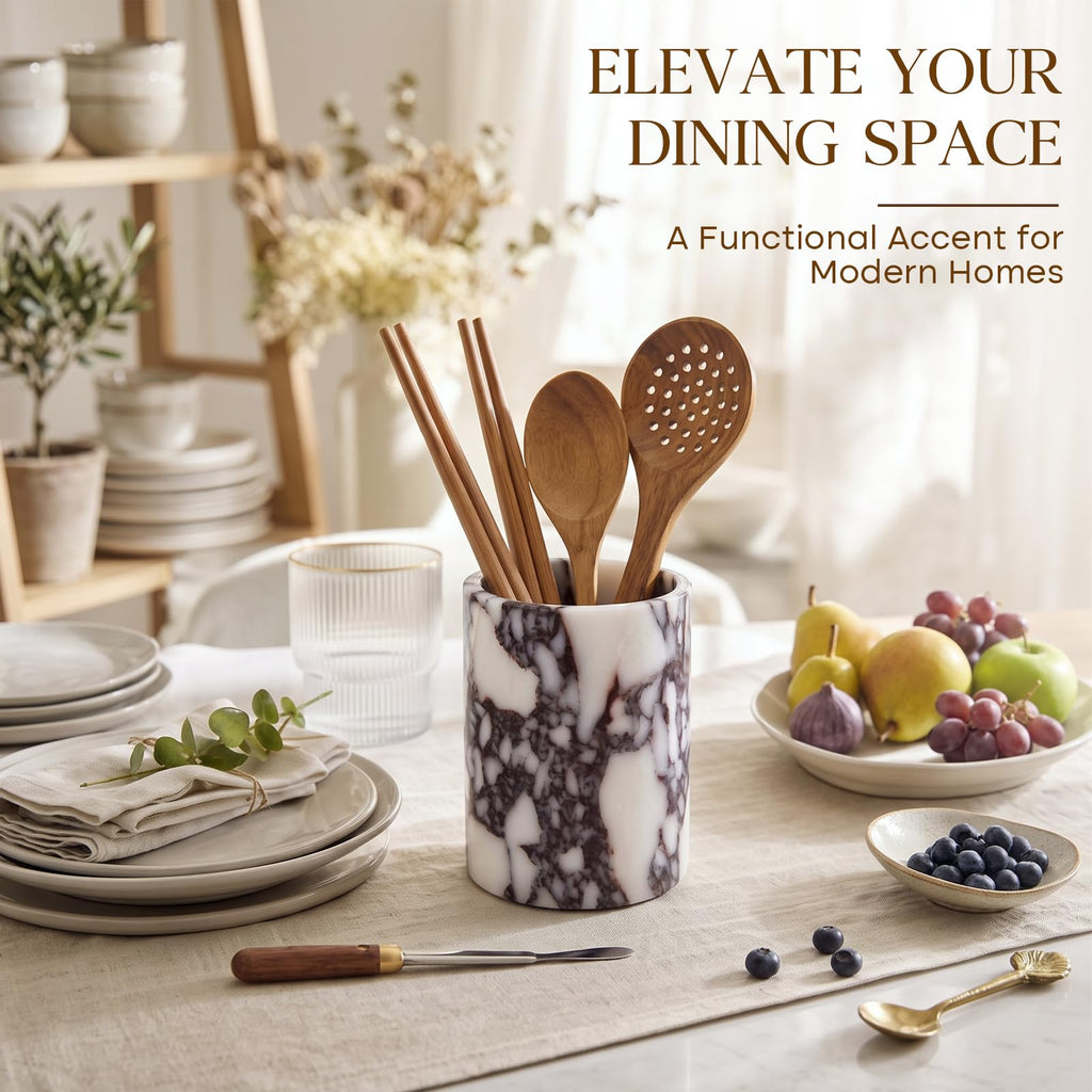 Calacatta Viola Marble Utensil Holder, 6.5 Inch Stone Utensil Crock