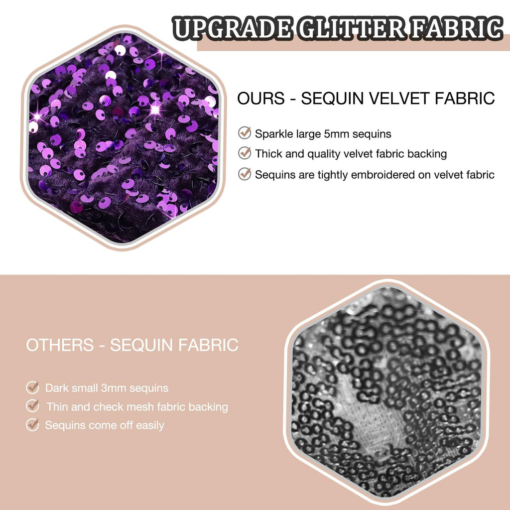 Purple Sequin Fabric by The Yard 5 Yards Velvet Sequin Fabric Metallic Mermaid Fabrics Glitter Material for Quilting