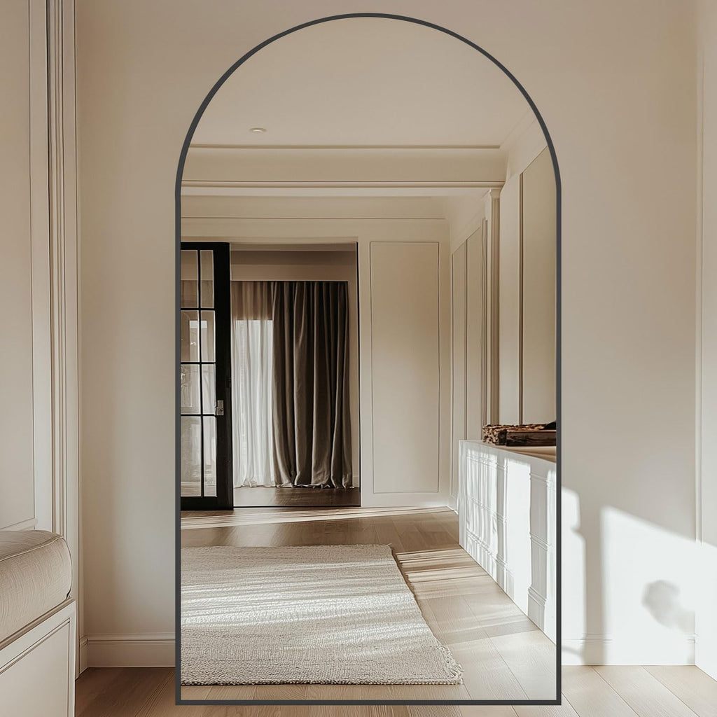 Oversized Arched Full Length Mirror with Stand, 82"X44", Black