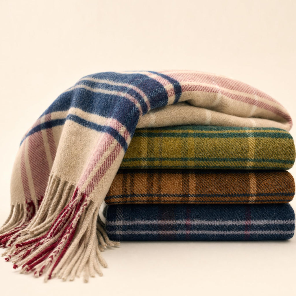 100% Wool Throw Blanket with Tassel Fringe Soft Temperature-Regulating