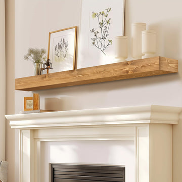 48'' Fireplace Mantel, 3'' Thick Pine Wood Floating Shelf, Wood