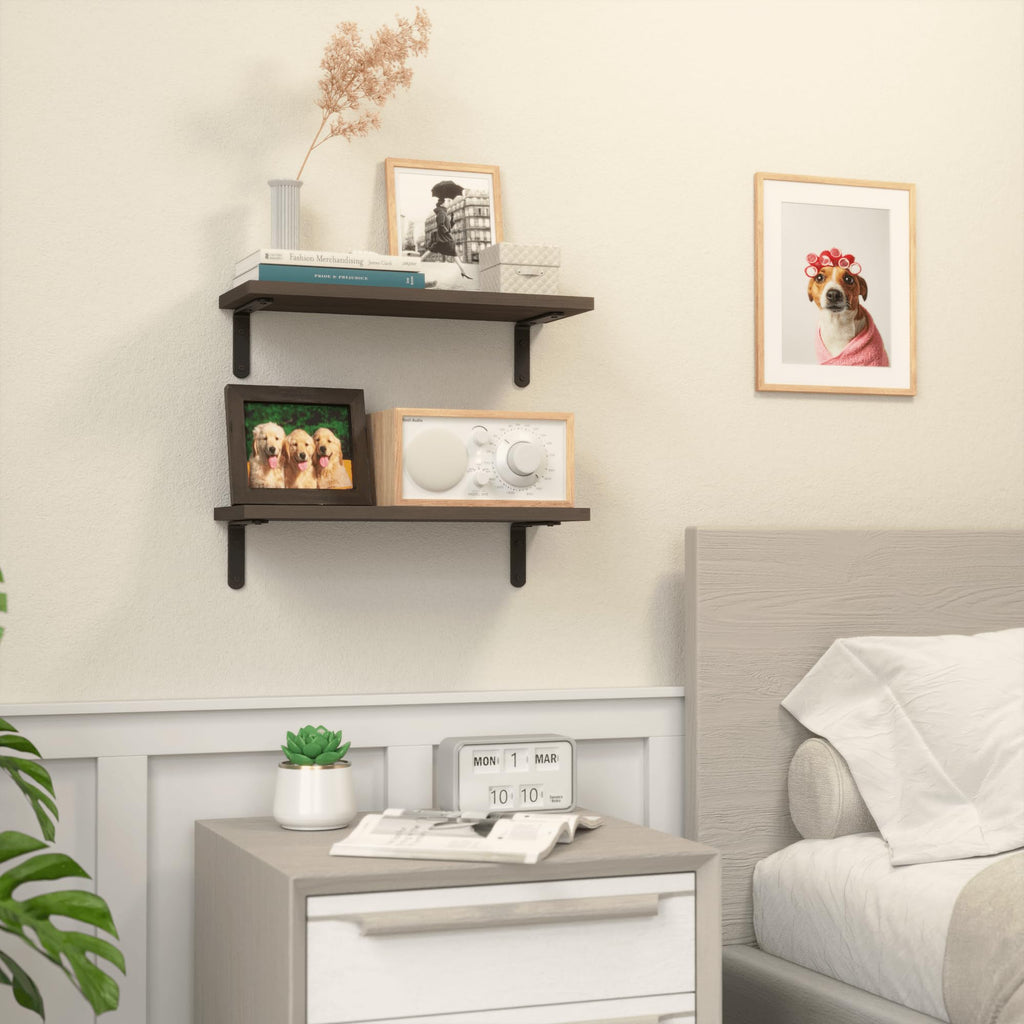 Wood Floating Shelves, 2-Set Wall Mounted Shelves, 16In