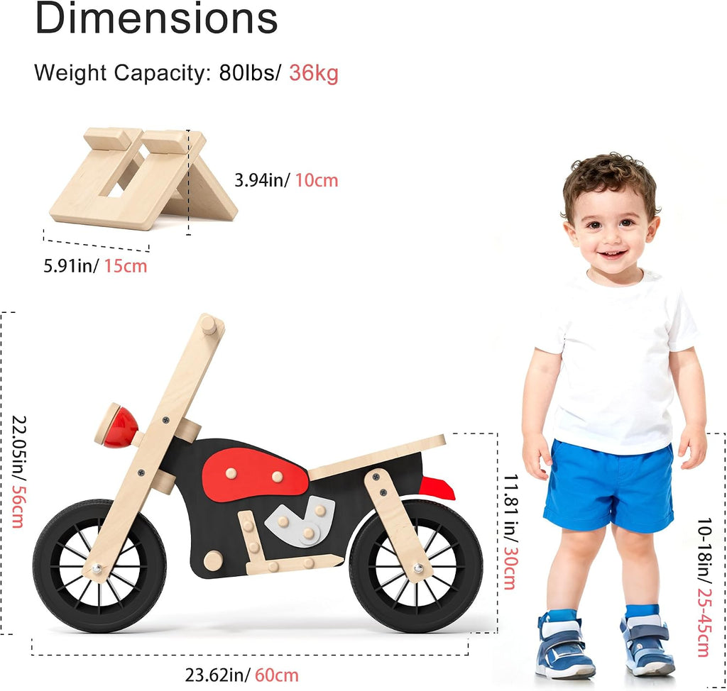 Wooden Balance Bike for Kids with Wood Bike Stand, Develops Motor Skills & Balance, Bike for Beginners