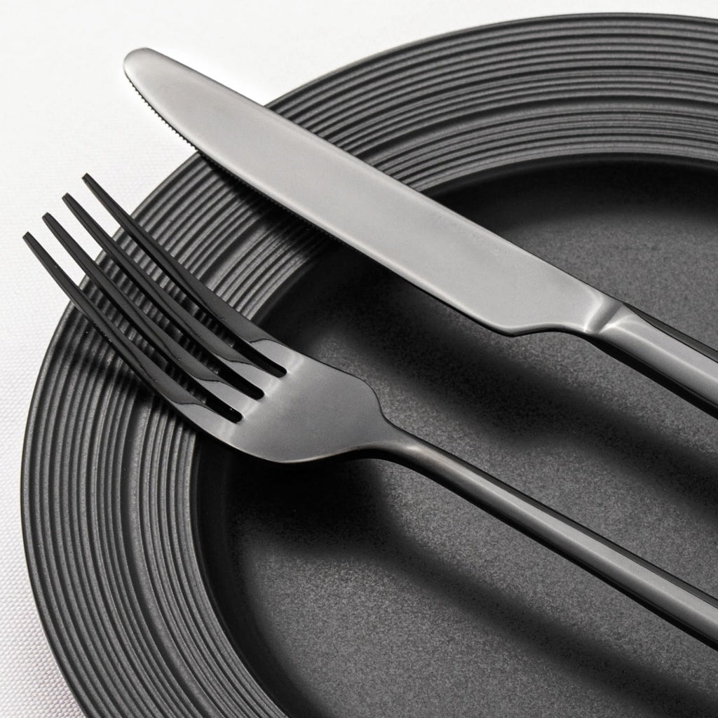 Black Silverware Set, 40-Piece Forged Flatware Set Cutlery Set Premium Stainless Steel, Service for 8