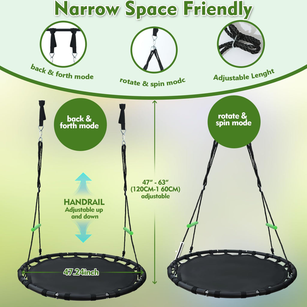 48 Inch Diameter Round Black Saucer Swing/Tree Swing Armrest Stick