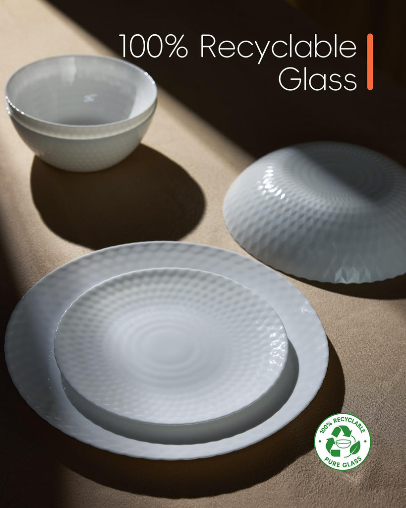 Dinnerware Sets for 4, 12 Piece White Opal Glass Dish Set