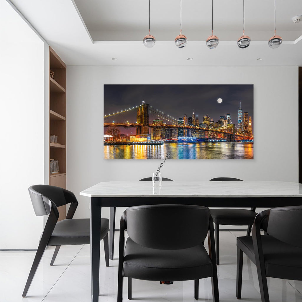Brooklyn Bridge Night Skyline Canvas Wall New York Poster