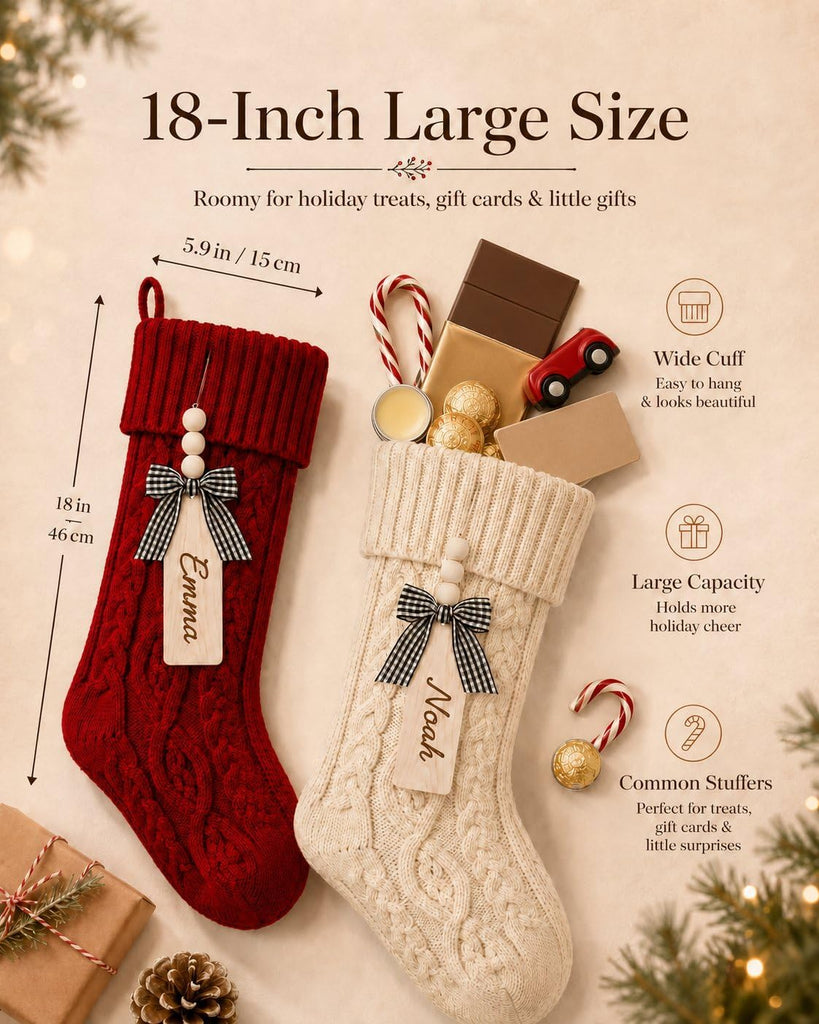 18 Inch Christmas Stockings, 10 Pack Red White Green Khaki Navy | Set of 10 knit stockings: 2 each in white, red