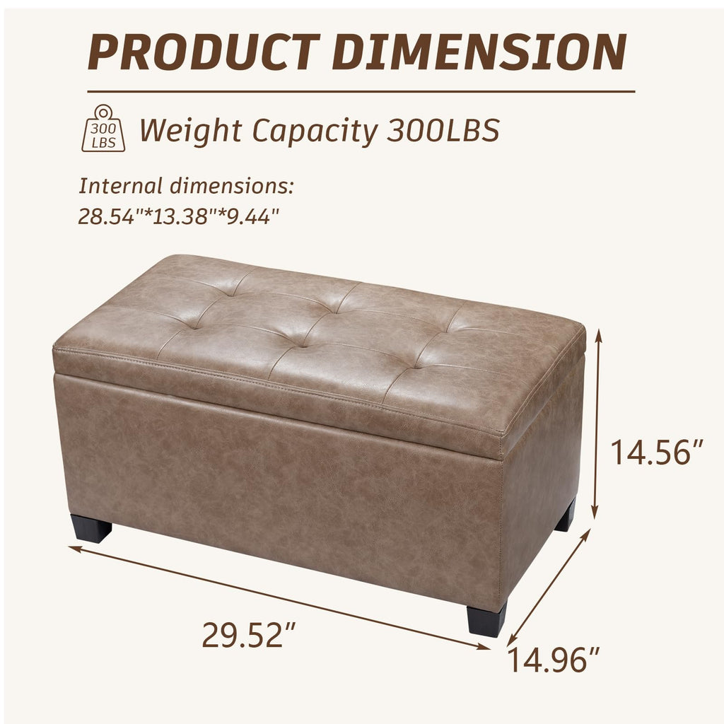 Storage Ottoman with Tray Leather Ottoman with Storage