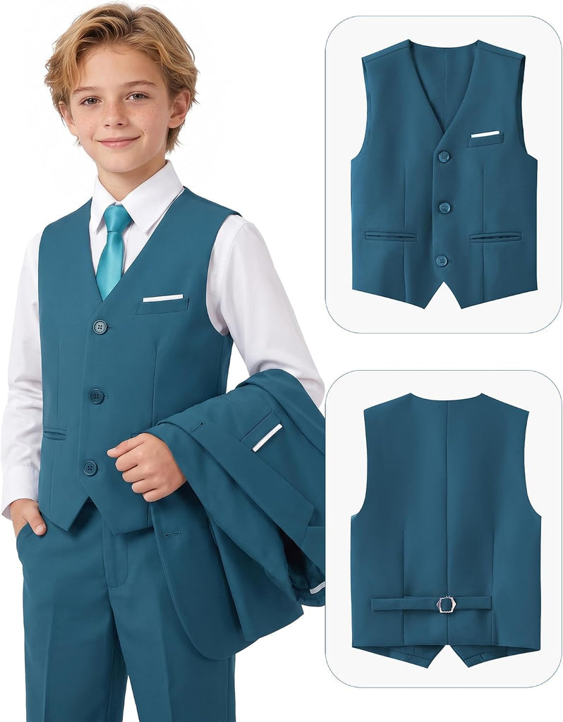Boys' Piece Suits Multiple Colour Tuxedo Formal Slim Fit Boys Suit Set with Suspenders and Adjustable Waist