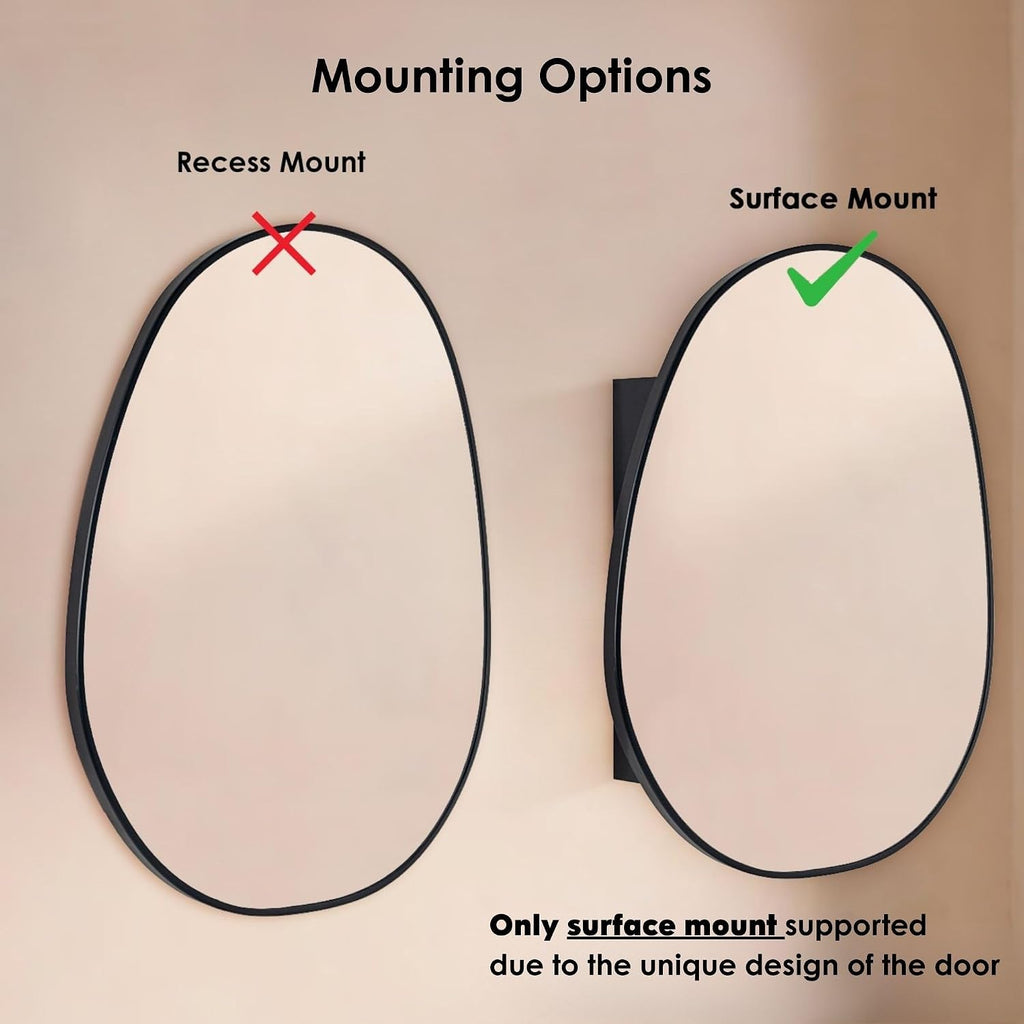 Surface Mount Black Bathroom Medicine Cabinet with Mirror, Wall Mounted Irregular Asymmetrical Bathroom Medicine