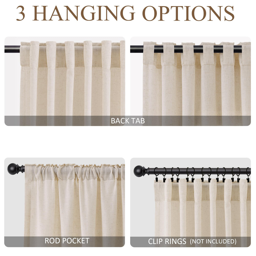 Extra Wide Linen Curtains 60x90 Inch Long Cream Beige