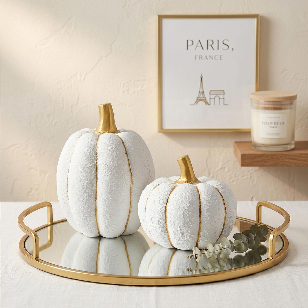 Fall Pumpkin Decor, 2Pcs Resin Pumpkins for Decorating