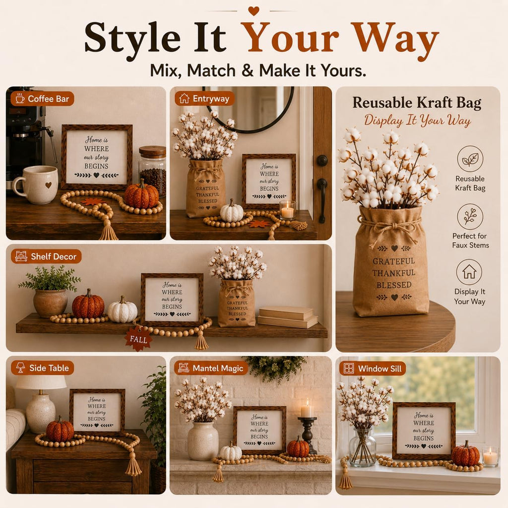 Fall Decor Set, Cozy Autumn Decorations with Pumpkins - Set of 8
