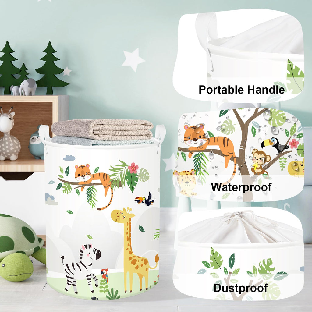 Forest Animals Laundry Hamper Woodland Tree Large Storage Basket Parents Organizer Kids Clothes Toy Bins, Giraffe