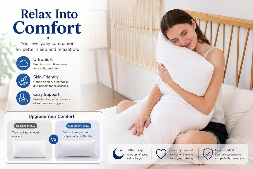 Body Pillow Insert 21"x54", Medium Support, Microfiber Fill | Ultra-soft microfiber fill provides medium support for