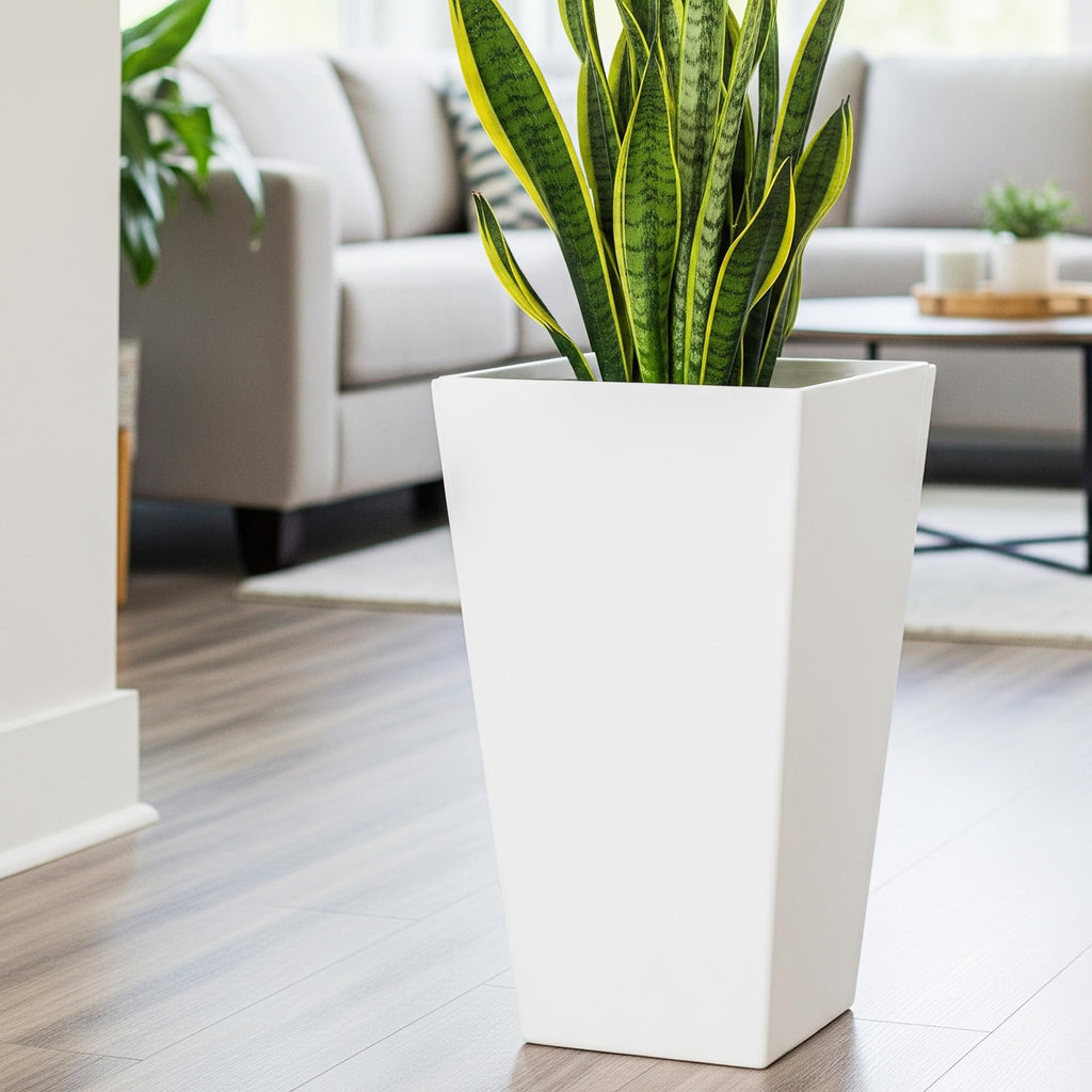 Garden 20" White Plant Pots Tall Flower Pots Set of 2 Planters
