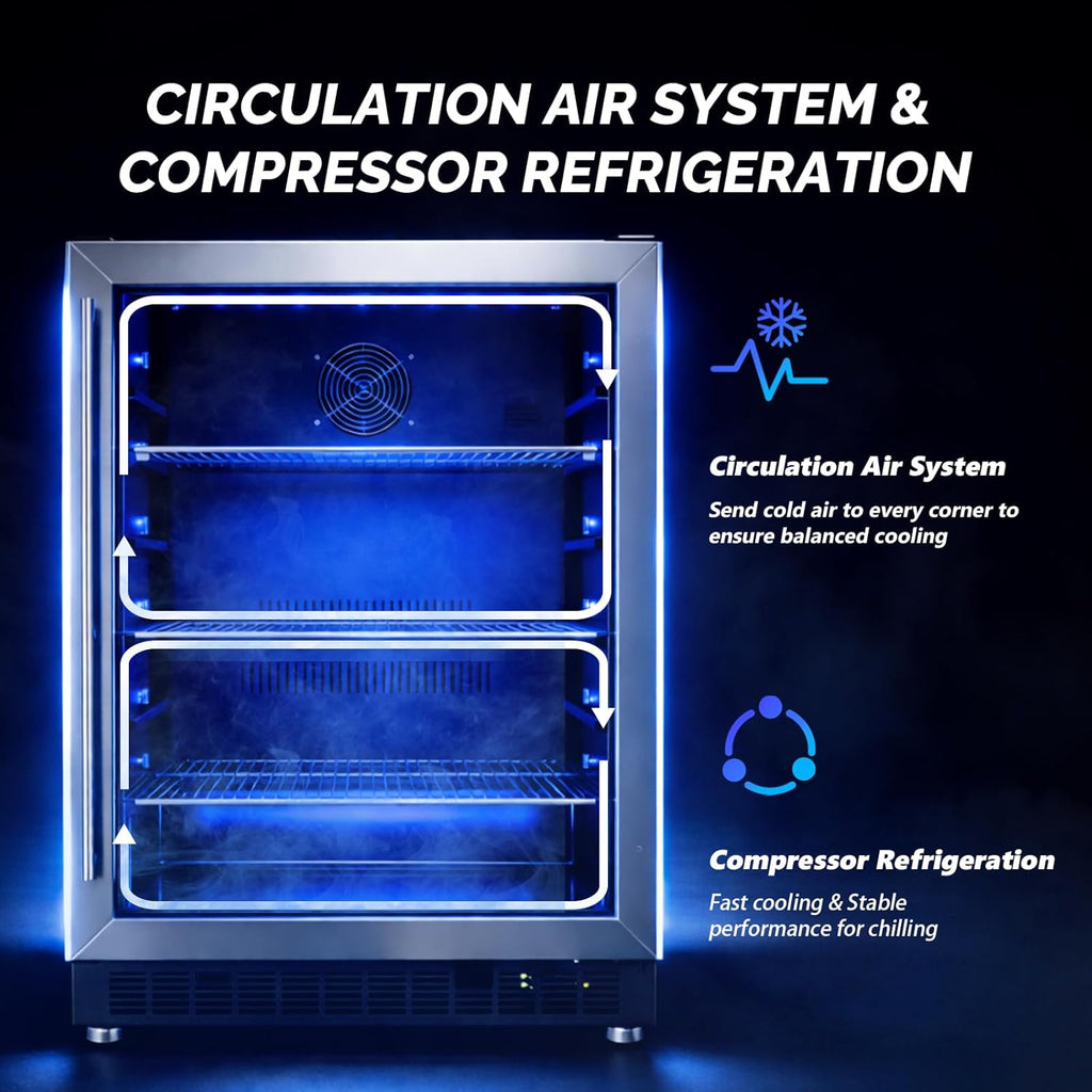 24 Inch Beverage Refrigerator, 5.8 Cu.Ft. Built-in Beverage Cooler, Under Counte