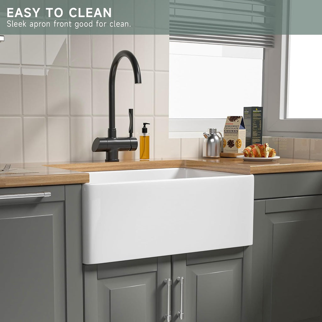 Fireclay Apron Front Farmhouse Sink 27" White for Laundry,Kitchern | 27"x18x10 Inch Farm Sink Heavy Duty Fireclay