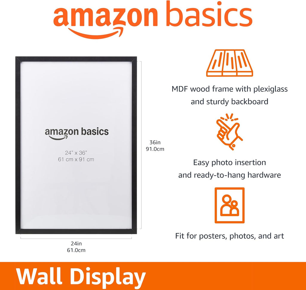 Rectangular Wood Poster Frame, 24" x 36", Black