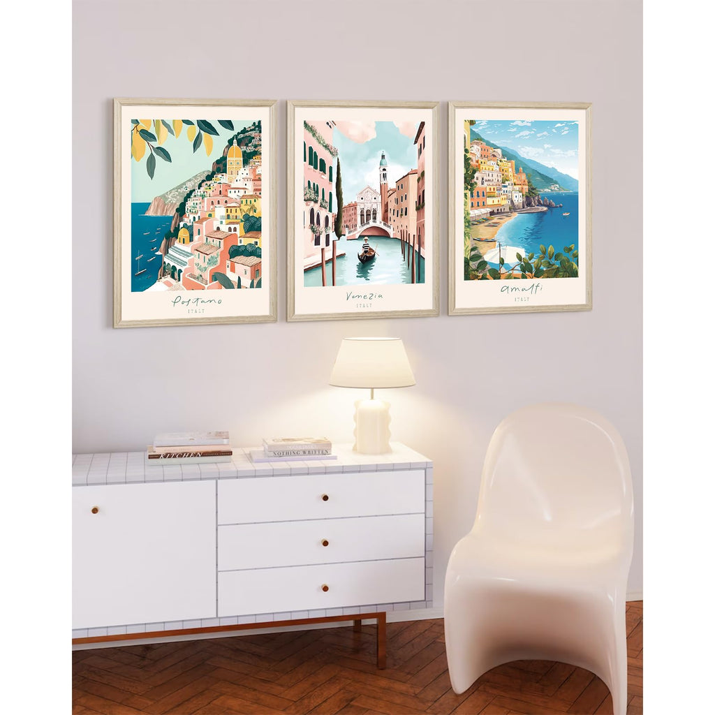 Italy Amalfi Coast Wall Art Italian City Canvas Wall Decor Italy Travel Landscape Wall Art Posters Blue Venice Beach
